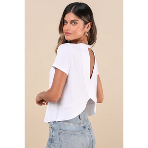 Lulus Boosted Basic White Ribbed Cutout Short Sleeve Top